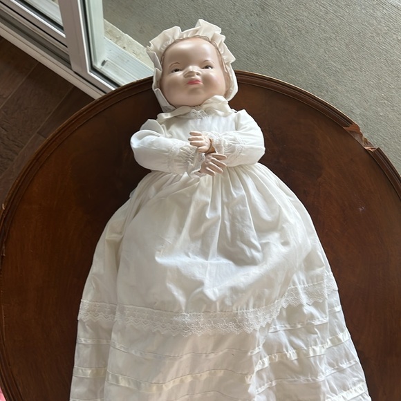 Vintage Porcelain Baby Doll in Christening Gown - Picture 2 of 9